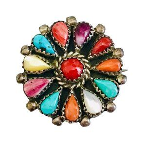Vintage Phyllis Coonsis Zuni Cluster Pin Pendant Sterling Silver Signed